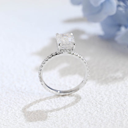 CausYou emerald cut moissanite engagement ring Solid Gold Solitaire Hidden Halo Emerald Cut Moissanite Engagement Ring
