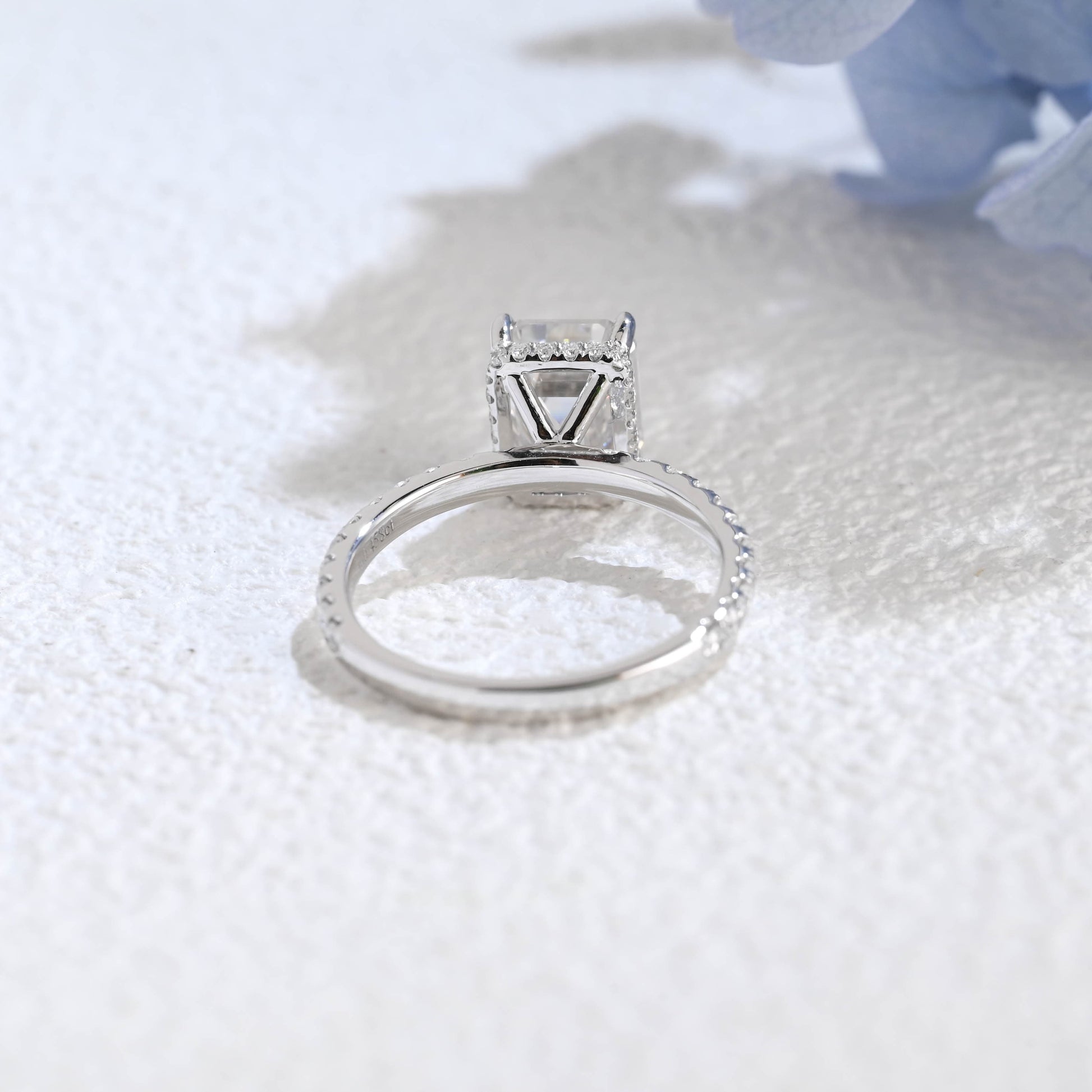 CausYou emerald cut moissanite engagement ring Solid Gold Solitaire Hidden Halo Emerald Cut Moissanite Engagement Ring