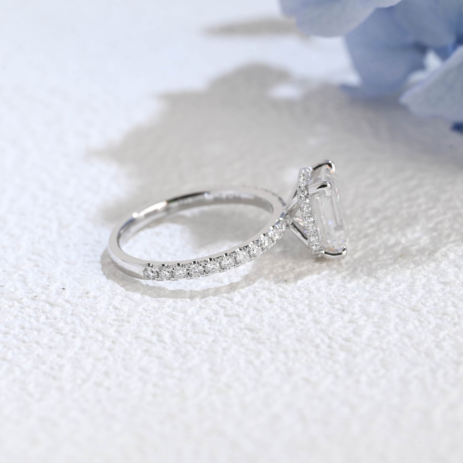 CausYou emerald cut moissanite engagement ring Solid Gold Solitaire Hidden Halo Emerald Cut Moissanite Engagement Ring