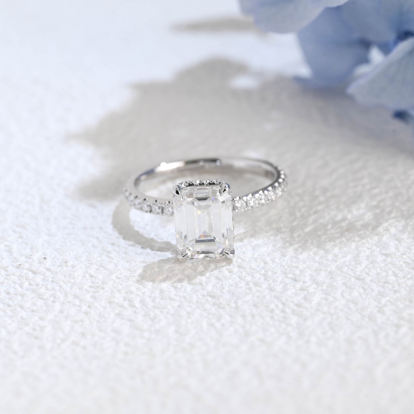 CausYou emerald cut moissanite engagement ring Solid Gold Solitaire Hidden Halo Emerald Cut Moissanite Engagement Ring