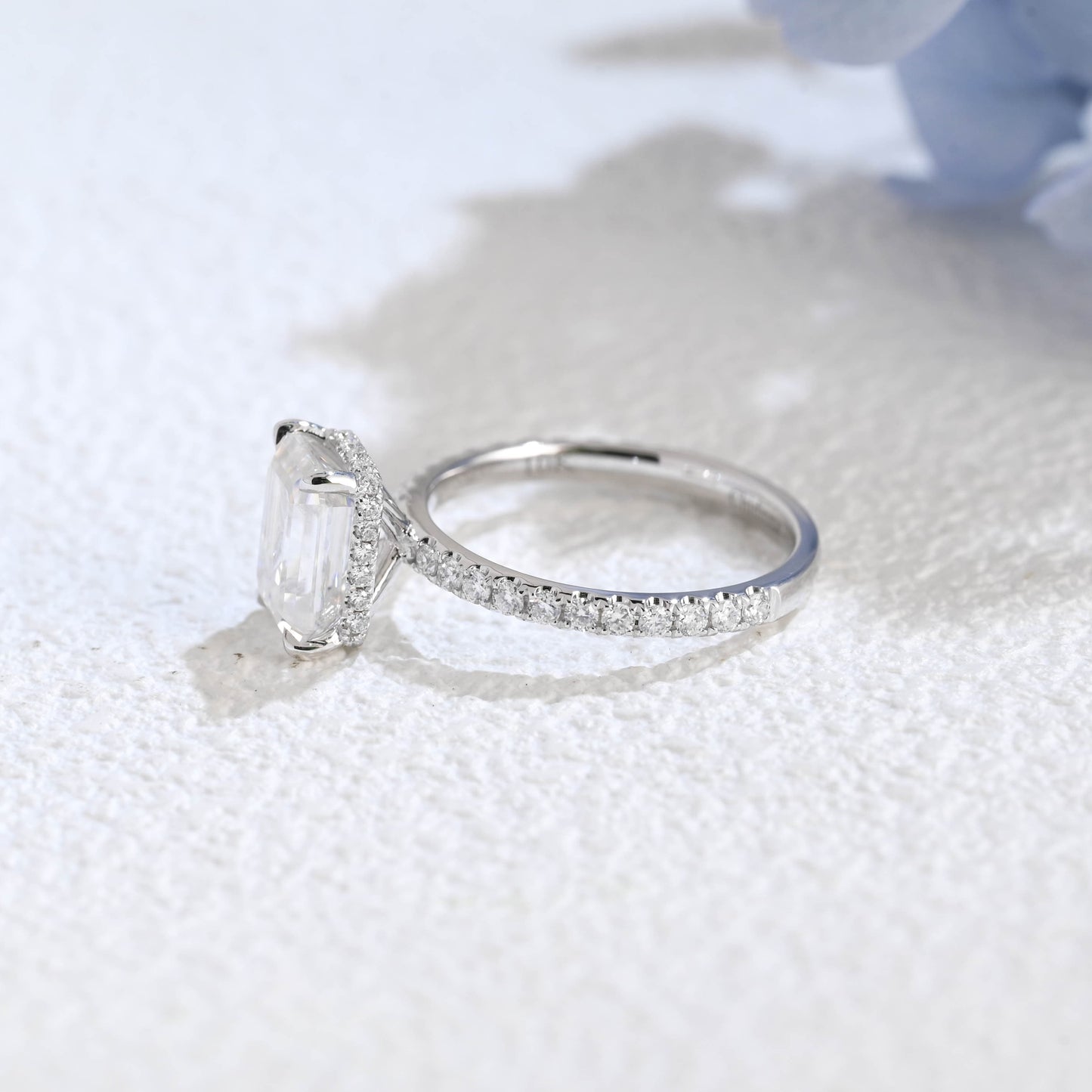CausYou emerald cut moissanite engagement ring Solid Gold Solitaire Hidden Halo Emerald Cut Moissanite Engagement Ring