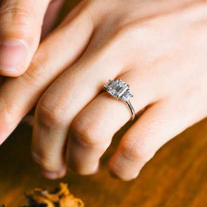 CausYou emerald cut moissanite engagement ring Solid Gold Three Stone Emerald Cut Moissanite Engagement Ring