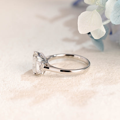 CausYou emerald cut moissanite engagement ring Solid Gold Three Stone Emerald Cut Moissanite Engagement Ring