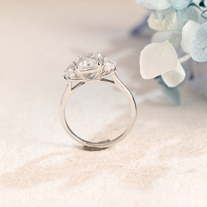 CausYou emerald cut moissanite engagement ring Solid Gold Three Stone Emerald Cut Moissanite Engagement Ring