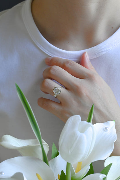 CausYou emerald cut moissanite engagement ring Solid Gold Three Stone Emerald Cut Moissanite Engagement Ring
