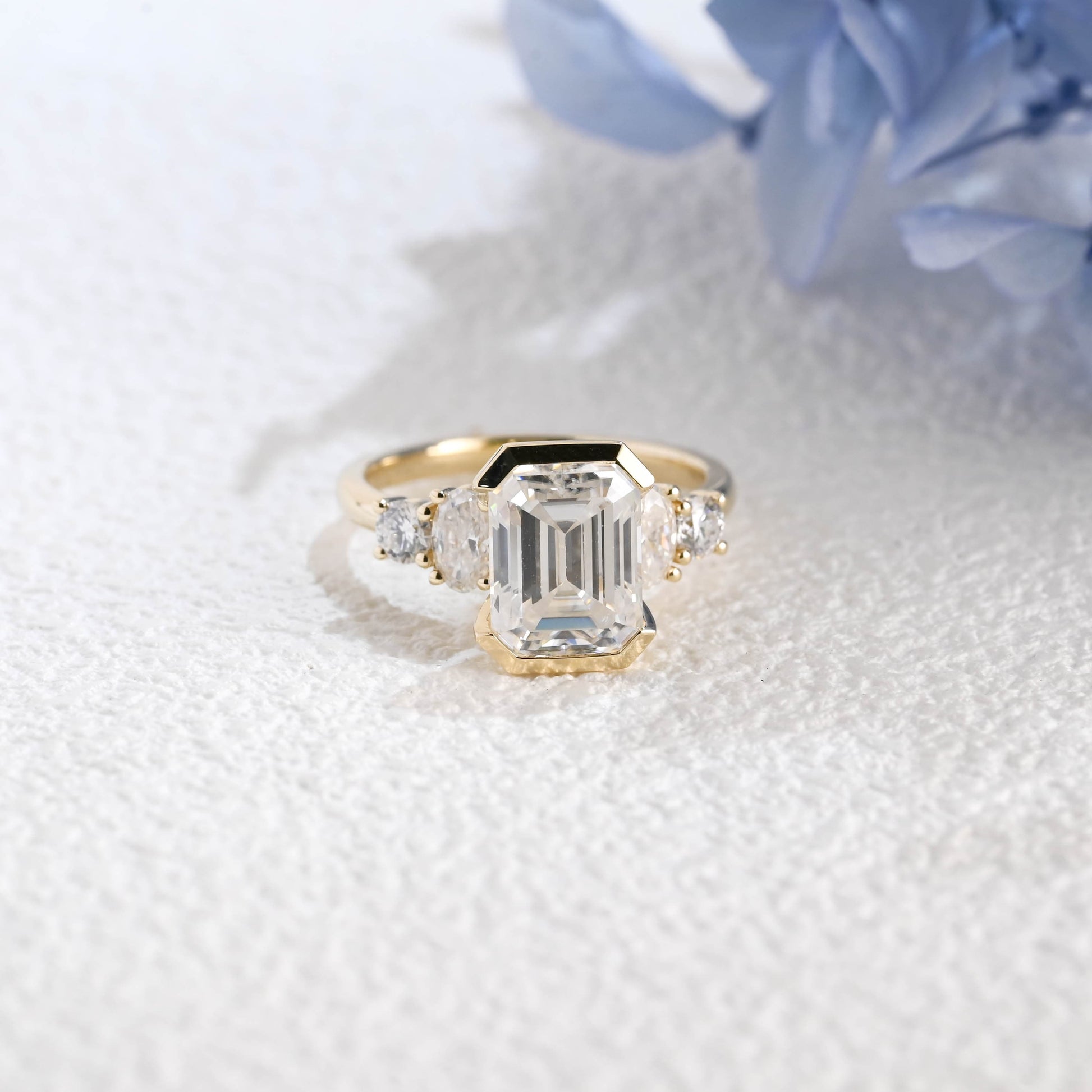 CausYou emerald cut moissanite engagement ring Solid Gold Three Stone Emerald Cut Moissanite Engagement Ring