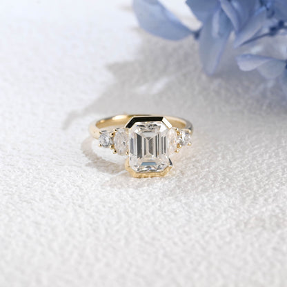 CausYou emerald cut moissanite engagement ring Solid Gold Three Stone Emerald Cut Moissanite Engagement Ring