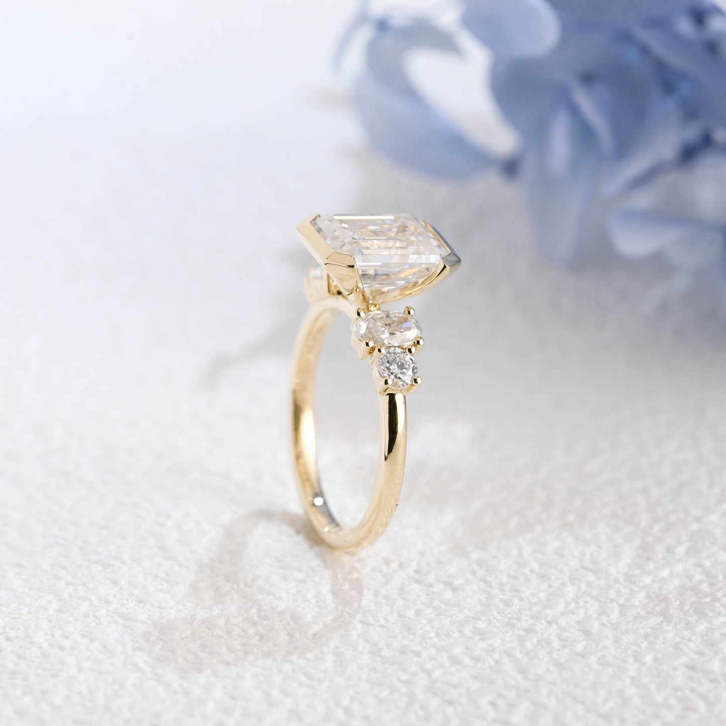 CausYou emerald cut moissanite engagement ring Solid Gold Three Stone Emerald Cut Moissanite Engagement Ring