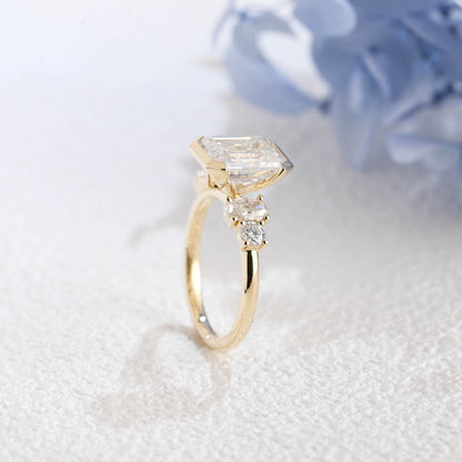 CausYou emerald cut moissanite engagement ring Solid Gold Three Stone Emerald Cut Moissanite Engagement Ring