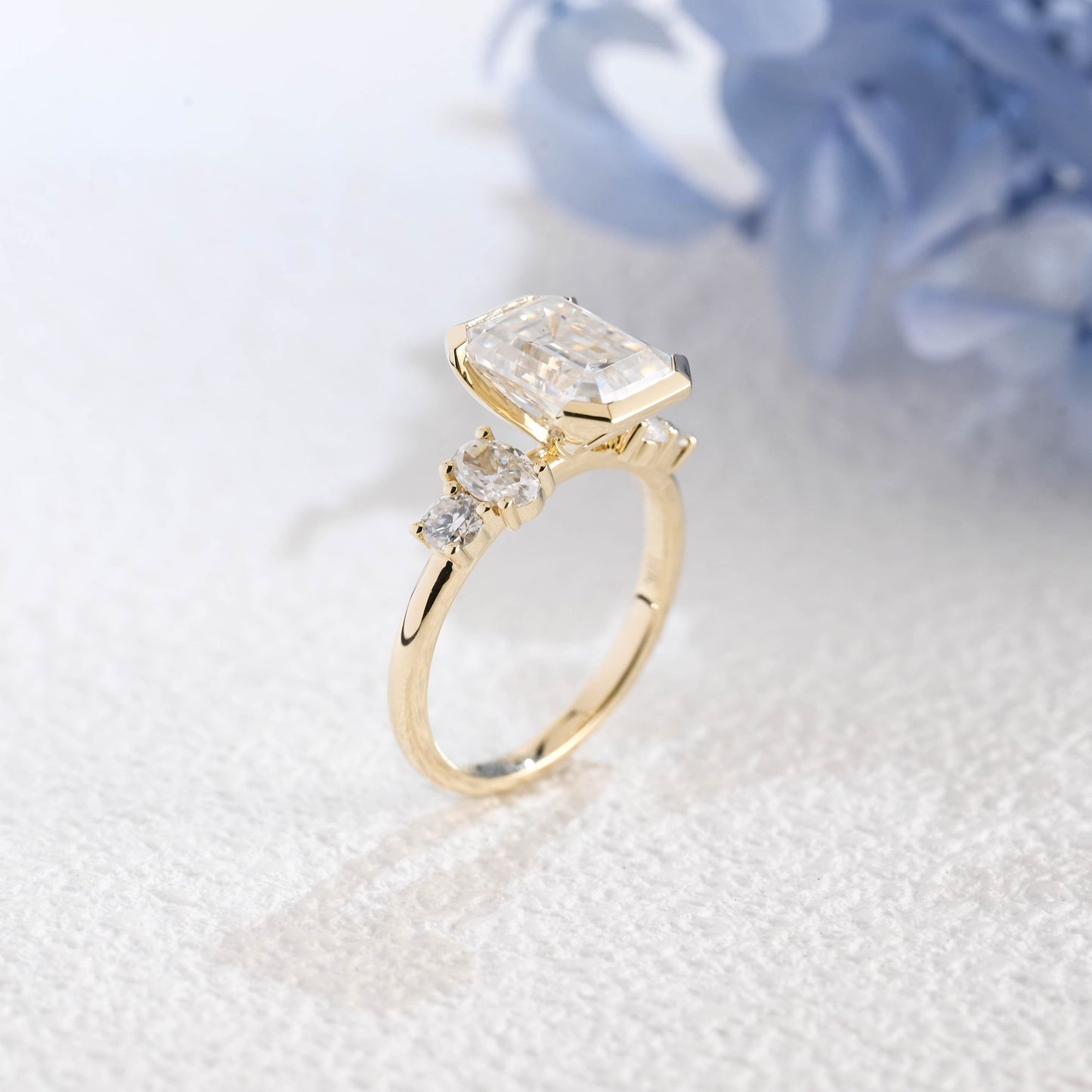 CausYou emerald cut moissanite engagement ring Solid Gold Three Stone Emerald Cut Moissanite Engagement Ring
