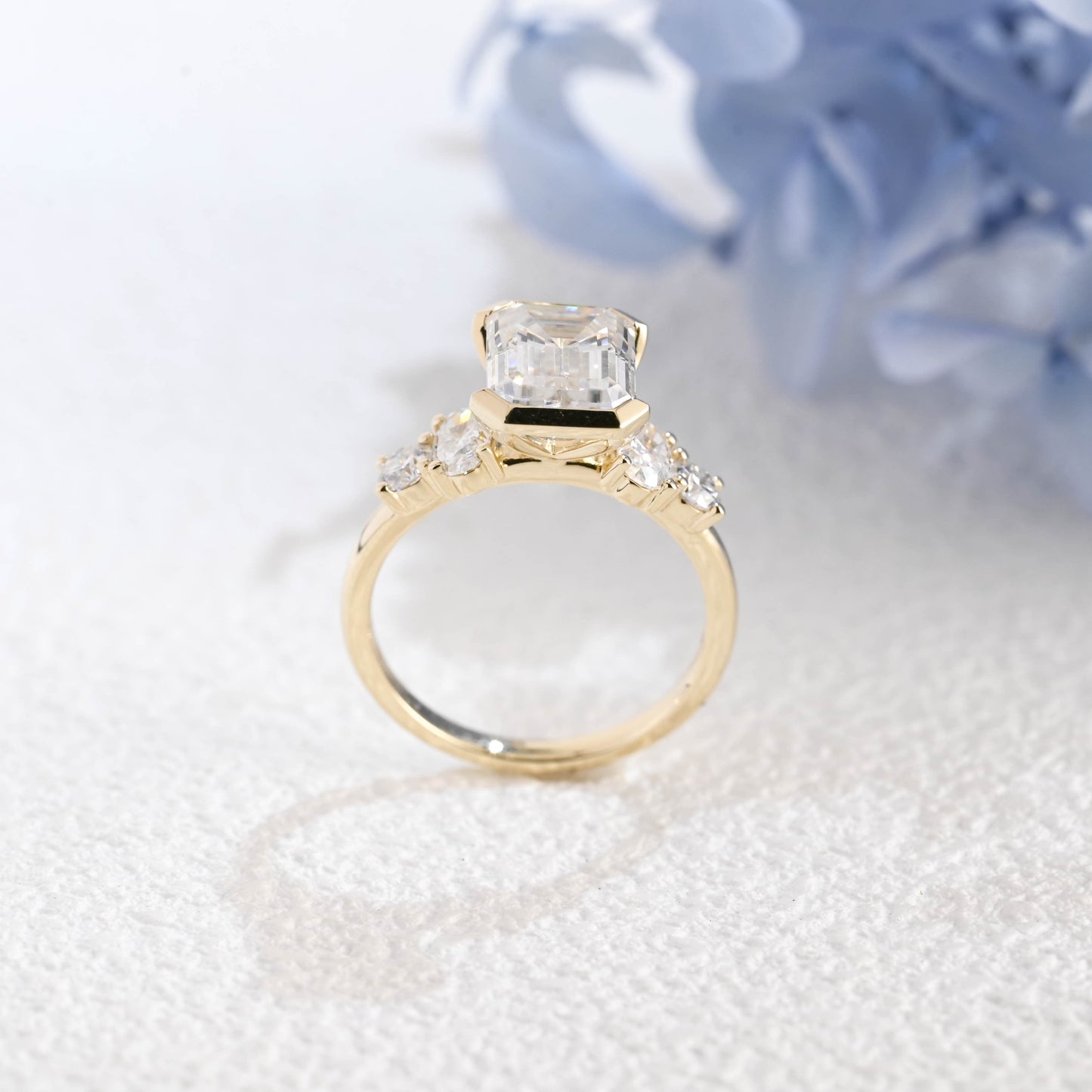 CausYou emerald cut moissanite engagement ring Solid Gold Three Stone Emerald Cut Moissanite Engagement Ring