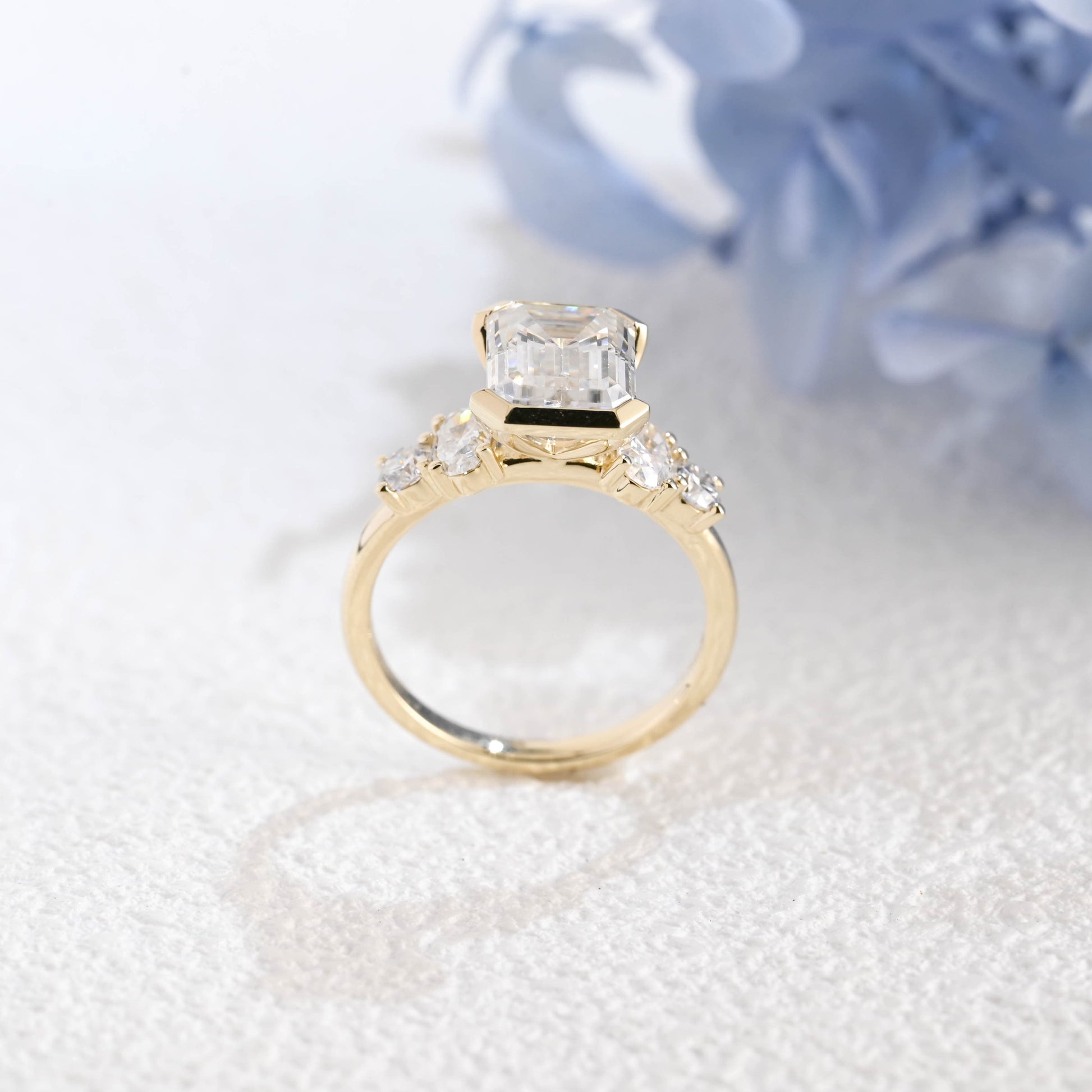 CausYou emerald cut moissanite engagement ring Solid Gold Three Stone Emerald Cut Moissanite Engagement Ring