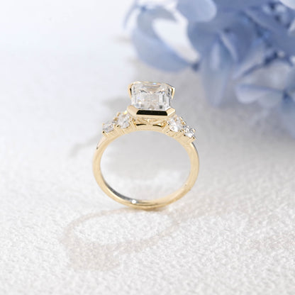CausYou emerald cut moissanite engagement ring Solid Gold Three Stone Emerald Cut Moissanite Engagement Ring