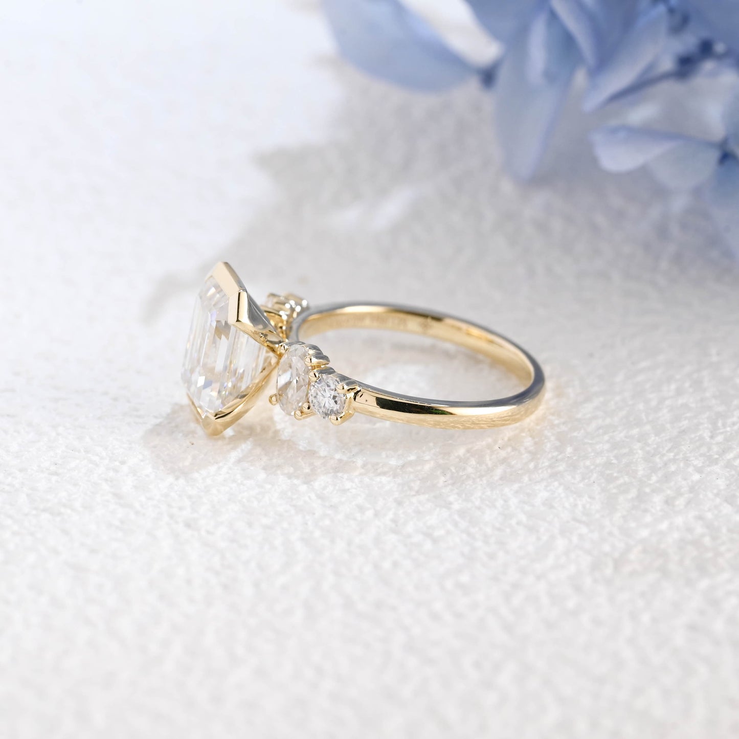 CausYou emerald cut moissanite engagement ring Solid Gold Three Stone Emerald Cut Moissanite Engagement Ring