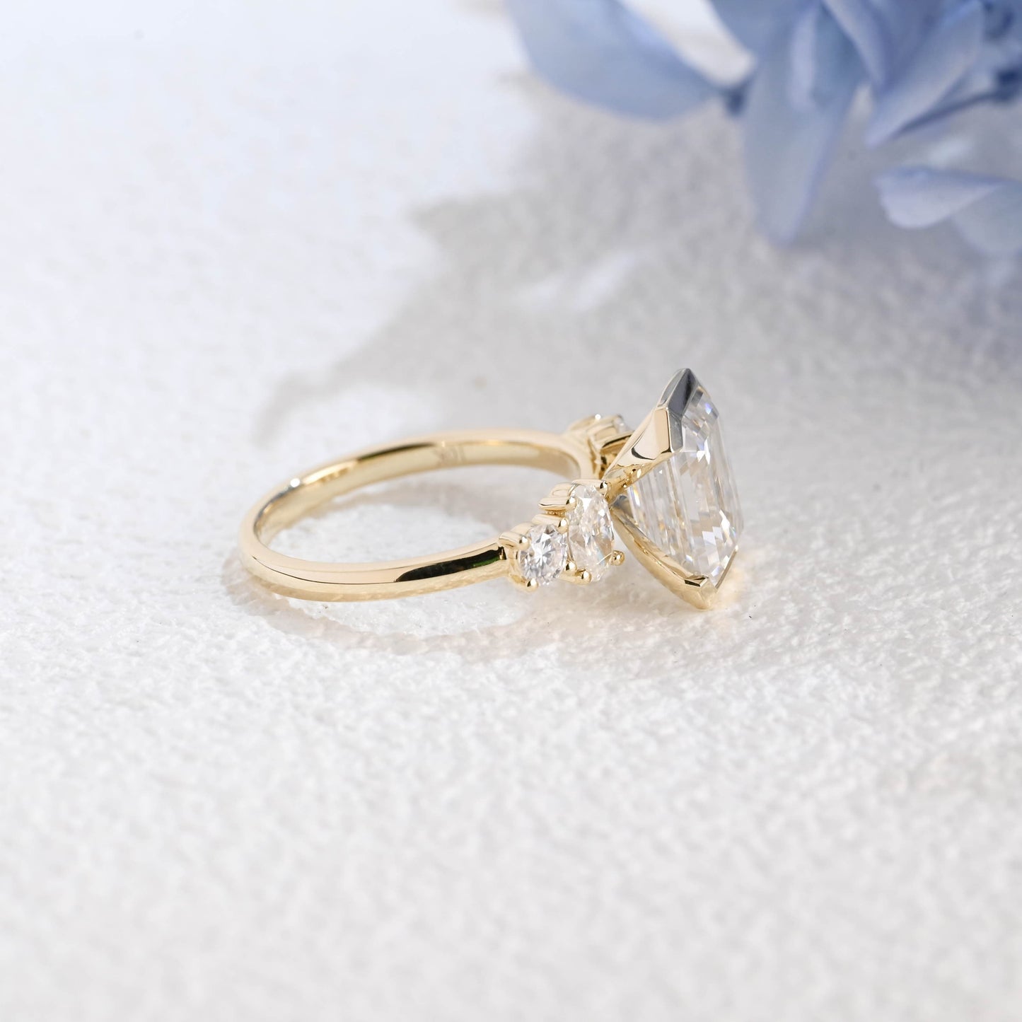 CausYou emerald cut moissanite engagement ring Solid Gold Three Stone Emerald Cut Moissanite Engagement Ring