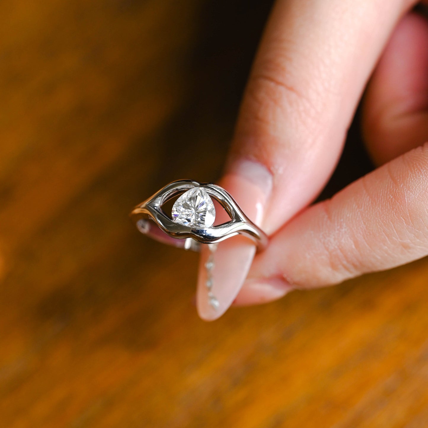 CausYou Heart cut moissanite engagement ring Solid Gold Solitaire Lips Heart Cut Moissanite Engagement Ring