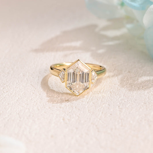 CausYou hexagon cut moissanite engagement ring Solid Gold Hexagon Cut Moissanite Engagement Ring, Promise Ring, Proposal Ring, Gift for Wife