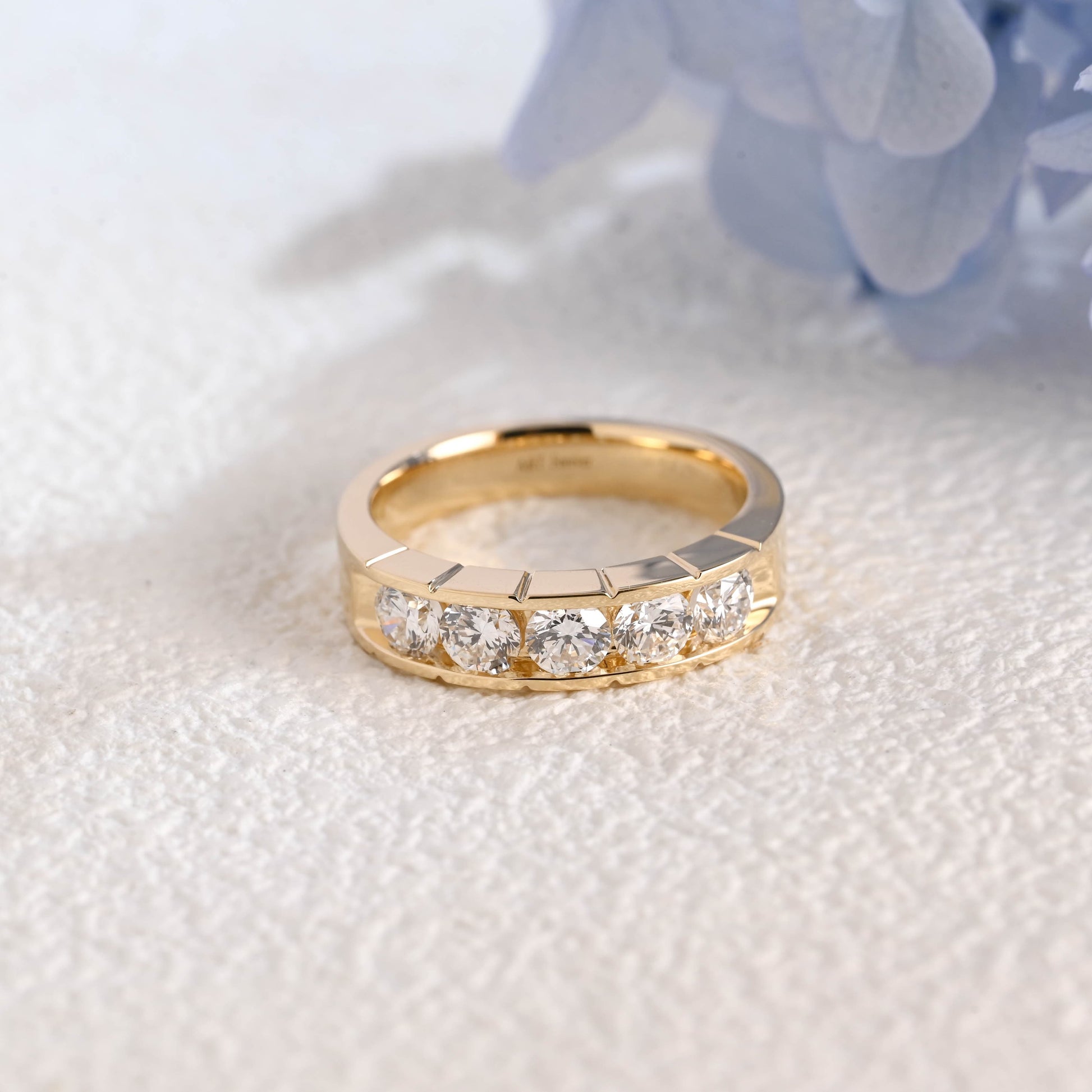 CausYou lab diamond men's wedding ring Solid Gold 3.8mm Lab Diamond Wedding Band for Man