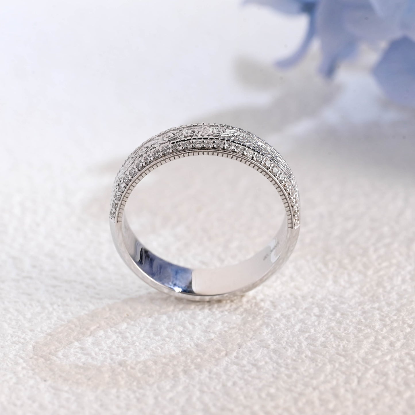 CausYou lab diamond men's wedding ring Solid Gold 6mm Vintage Milgrain Engraved Lab Diamond Wedding Band for Man