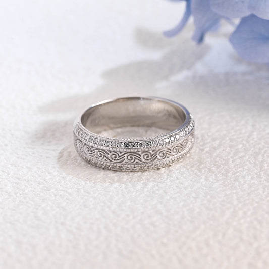 CausYou lab diamond men's wedding ring Solid Gold 6mm Vintage Milgrain Engraved Lab Diamond Wedding Band for Man