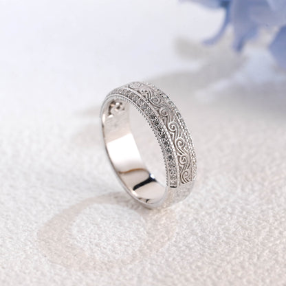 CausYou lab diamond men's wedding ring Solid Gold 6mm Vintage Milgrain Engraved Lab Diamond Wedding Band for Man