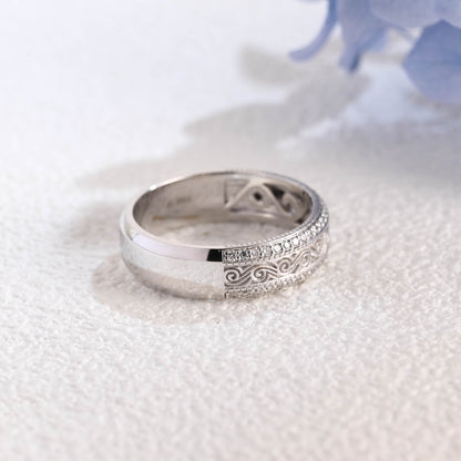 CausYou lab diamond men's wedding ring Solid Gold 6mm Vintage Milgrain Engraved Lab Diamond Wedding Band for Man
