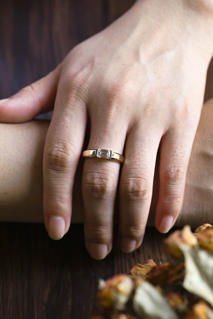 CausYou lab diamond men's wedding ring Solid Gold Two Tone East-West Lab Diamond Wedding Band for Man