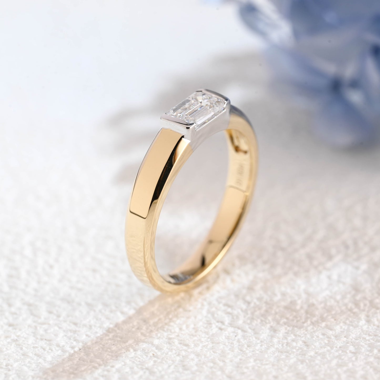 CausYou lab diamond men's wedding ring Solid Gold Two Tone East-West Lab Diamond Wedding Band for Man