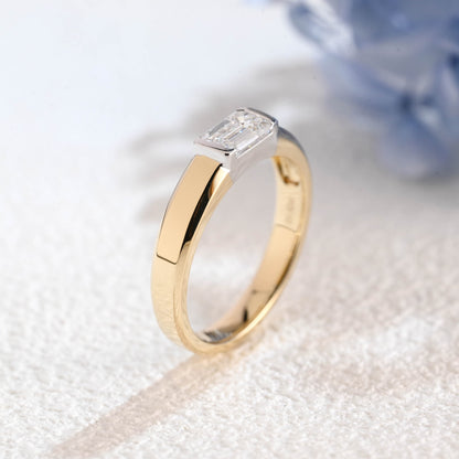 CausYou lab diamond men's wedding ring Solid Gold Two Tone East-West Lab Diamond Wedding Band for Man