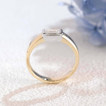 CausYou lab diamond men's wedding ring Solid Gold Two Tone East-West Lab Diamond Wedding Band for Man