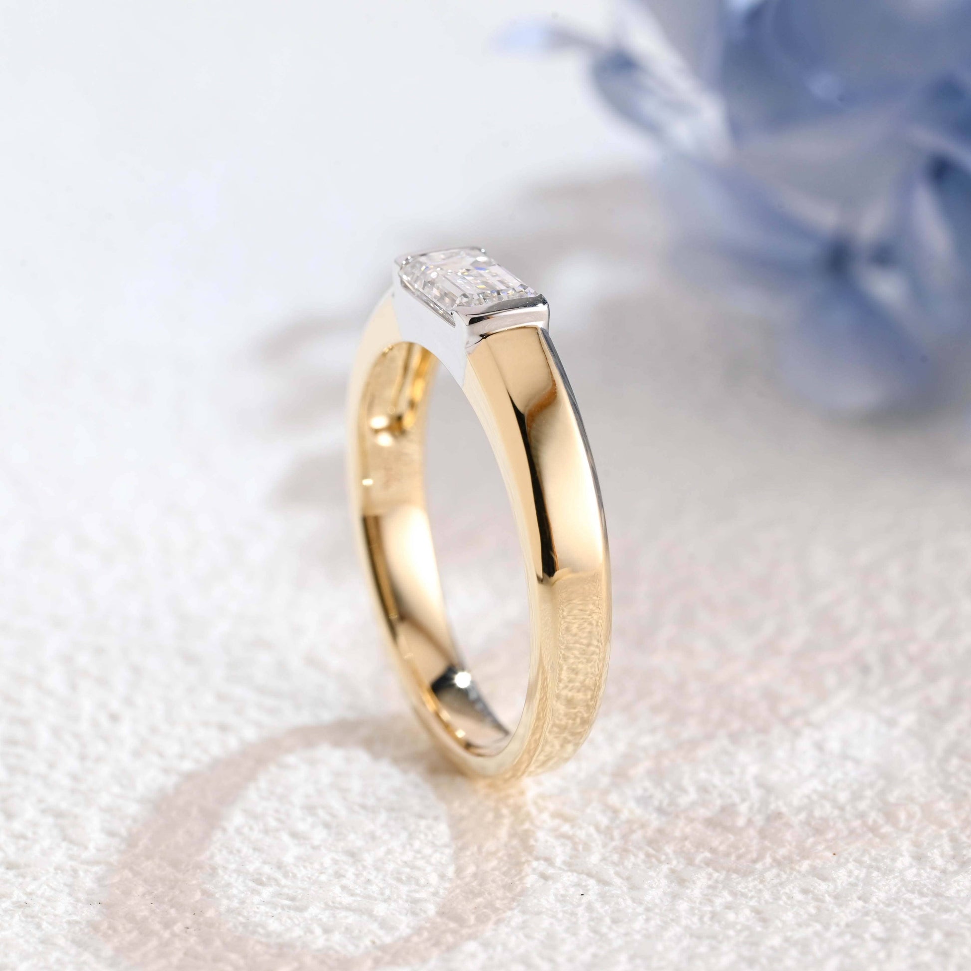 CausYou lab diamond men's wedding ring Solid Gold Two Tone East-West Lab Diamond Wedding Band for Man