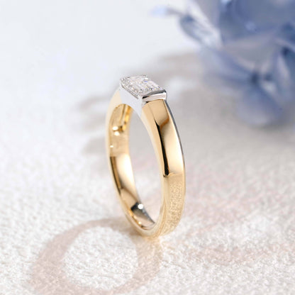 CausYou lab diamond men's wedding ring Solid Gold Two Tone East-West Lab Diamond Wedding Band for Man