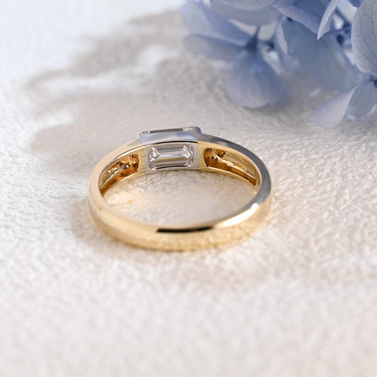 CausYou lab diamond men's wedding ring Solid Gold Two Tone East-West Lab Diamond Wedding Band for Man
