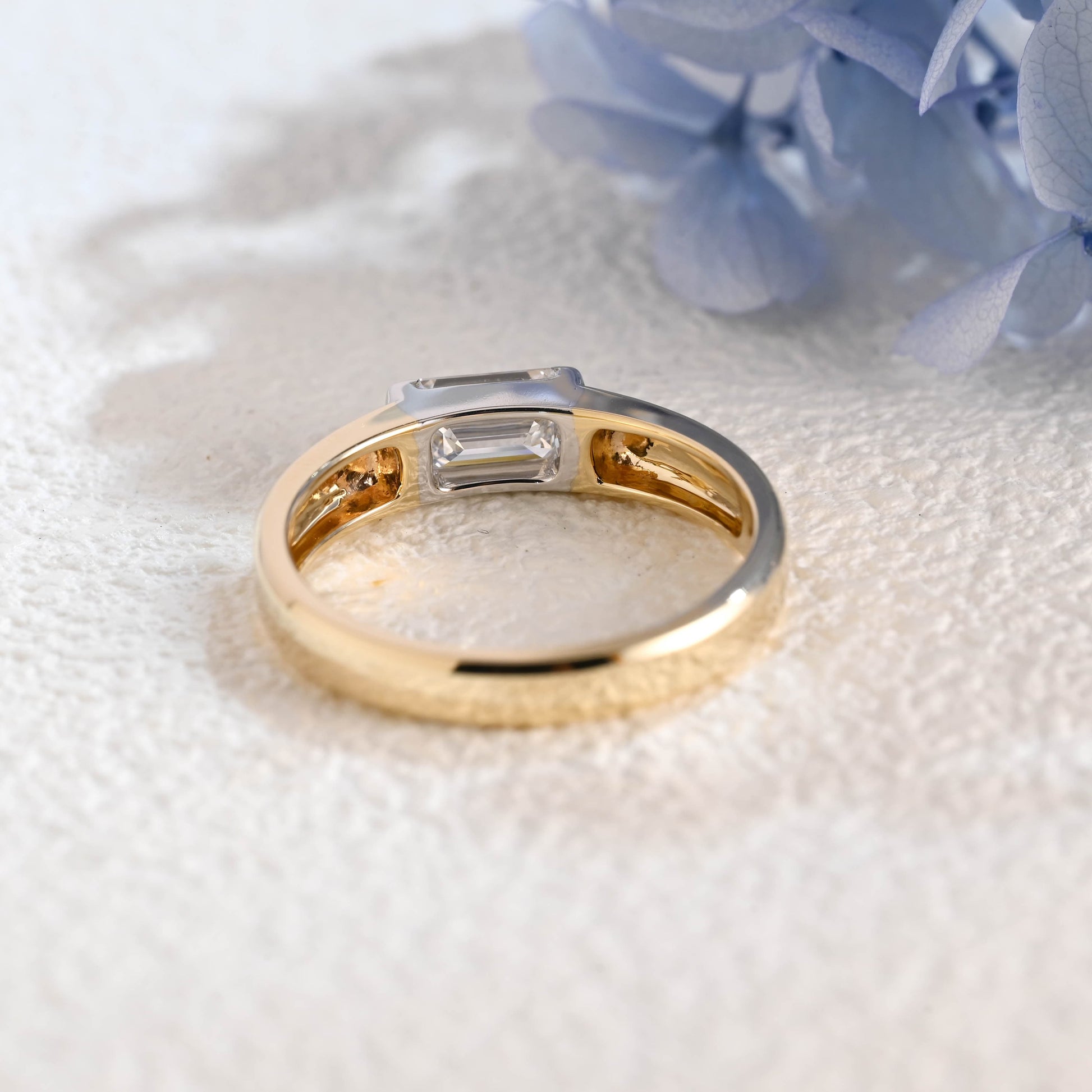 CausYou lab diamond men's wedding ring Solid Gold Two Tone East-West Lab Diamond Wedding Band for Man