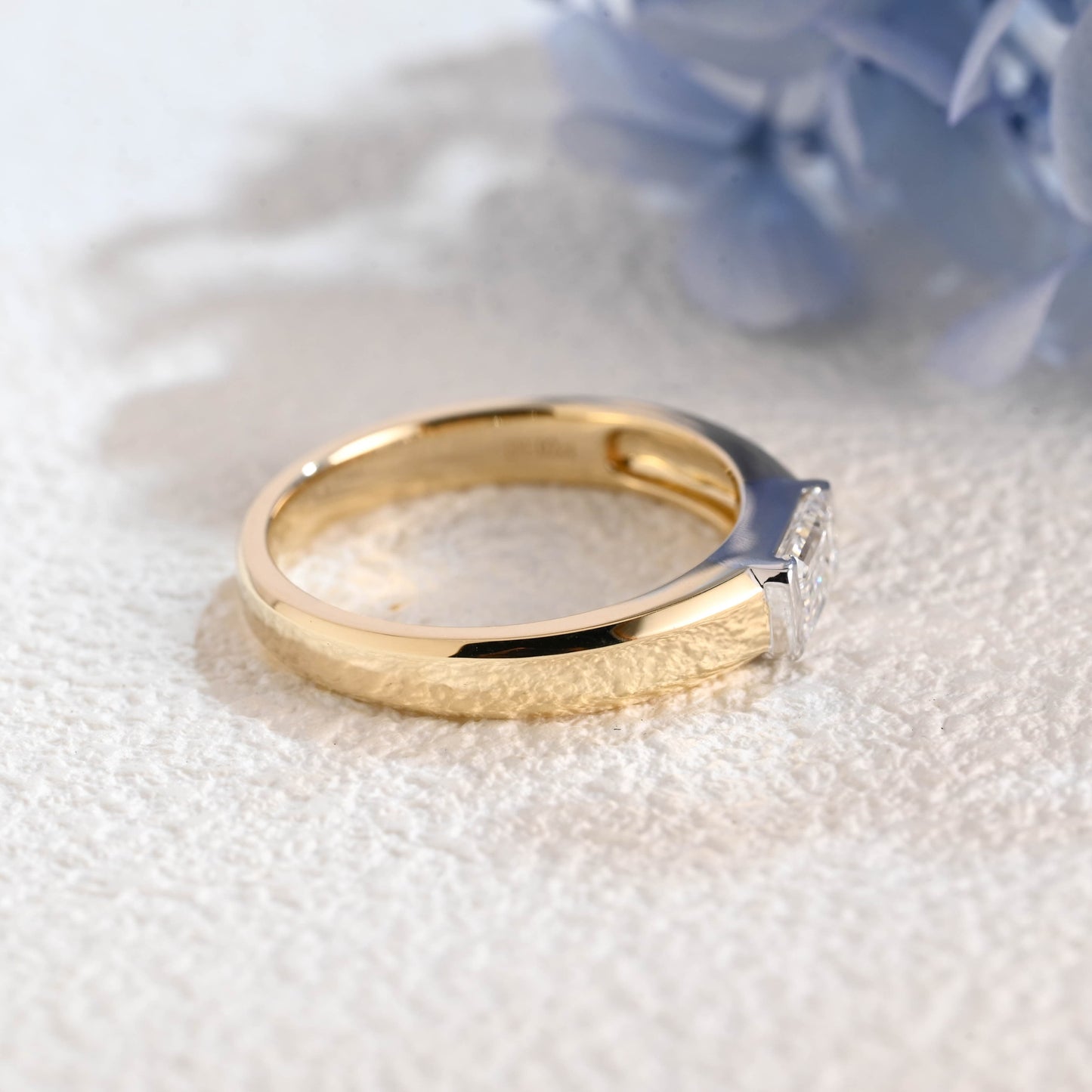 CausYou lab diamond men's wedding ring Solid Gold Two Tone East-West Lab Diamond Wedding Band for Man