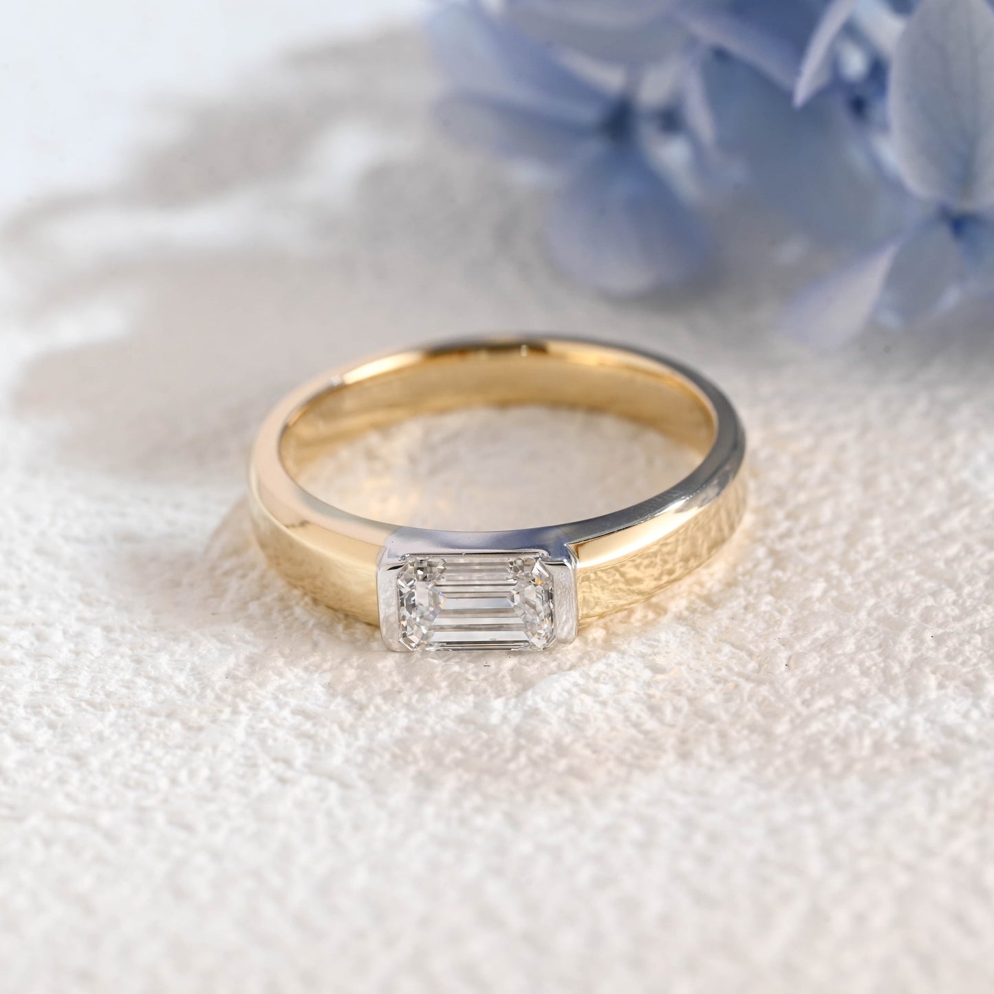 CausYou lab diamond men's wedding ring Solid Gold Two Tone East-West Lab Diamond Wedding Band for Man