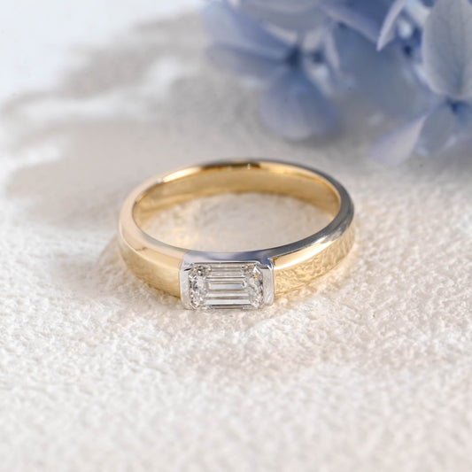 CausYou lab diamond men's wedding ring Solid Gold Two Tone East-West Lab Diamond Wedding Band for Man