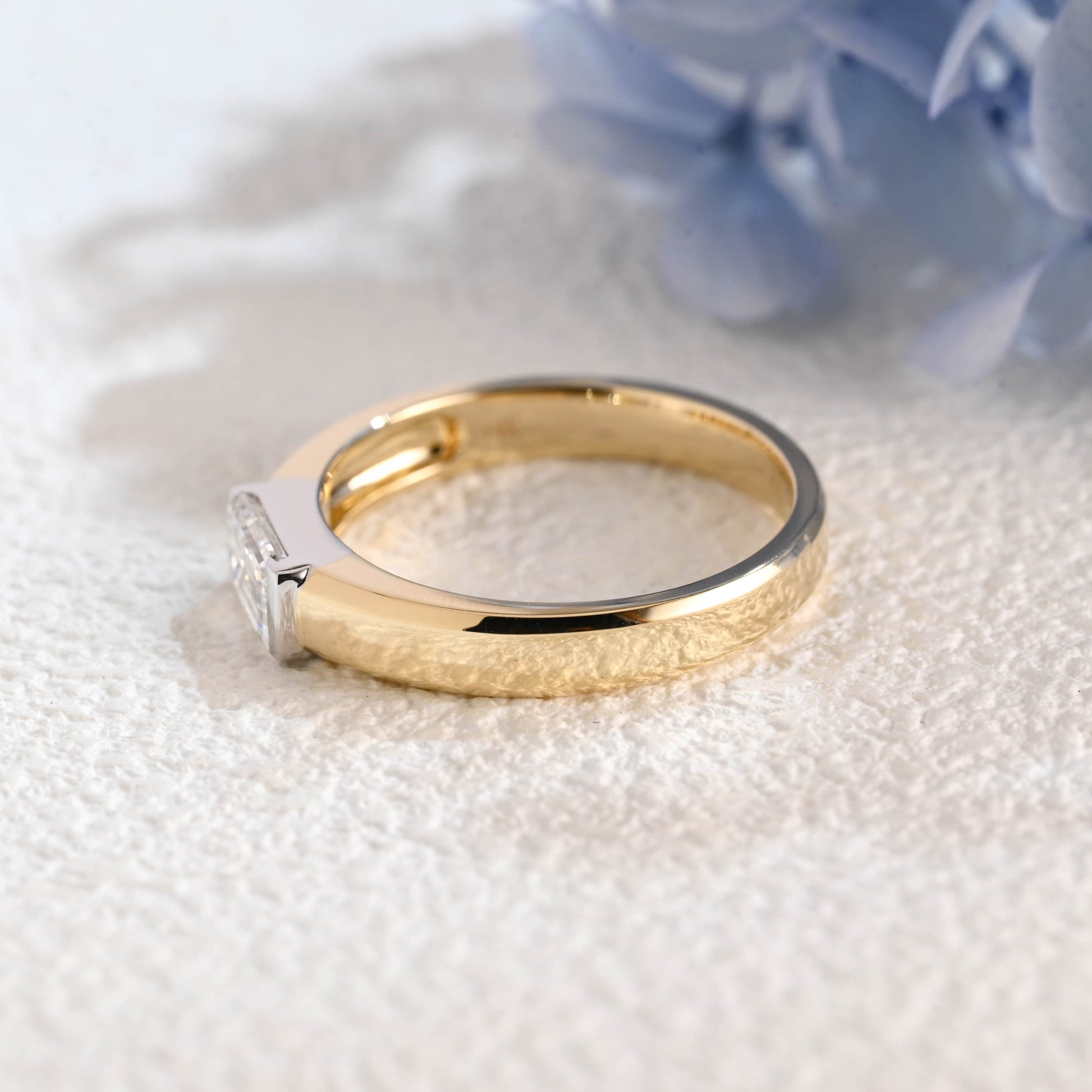 CausYou lab diamond men's wedding ring Solid Gold Two Tone East-West Lab Diamond Wedding Band for Man