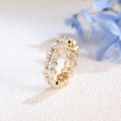 CausYou lab diamond wedding ring Solid Gold 4*6mm Oval Lab Diamond Wedding Band for Woman