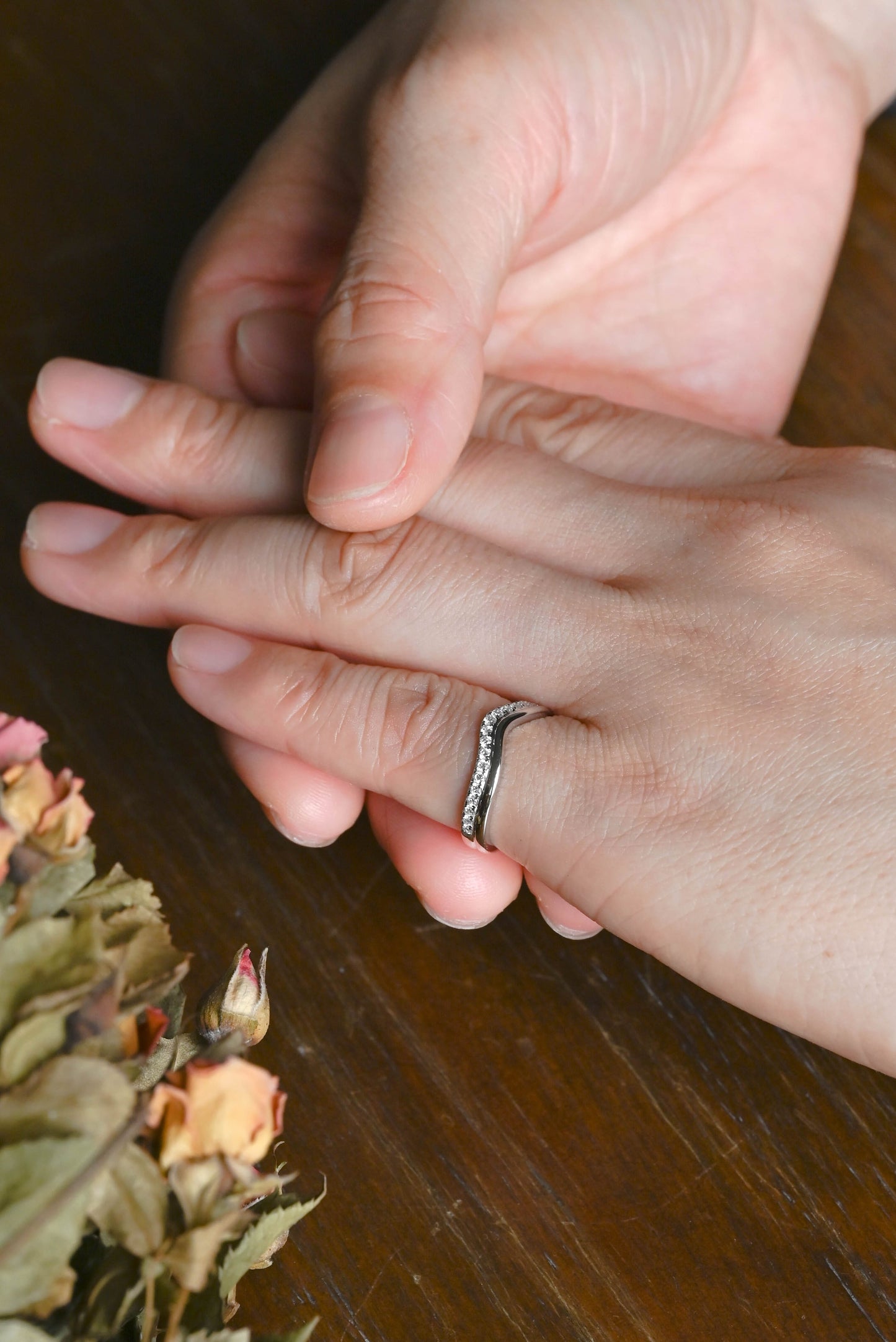 CausYou lab diamond wedding ring Solid Gold Curved Lab Diamond Wedding Band, Two Raw Stacking Wedding Ring