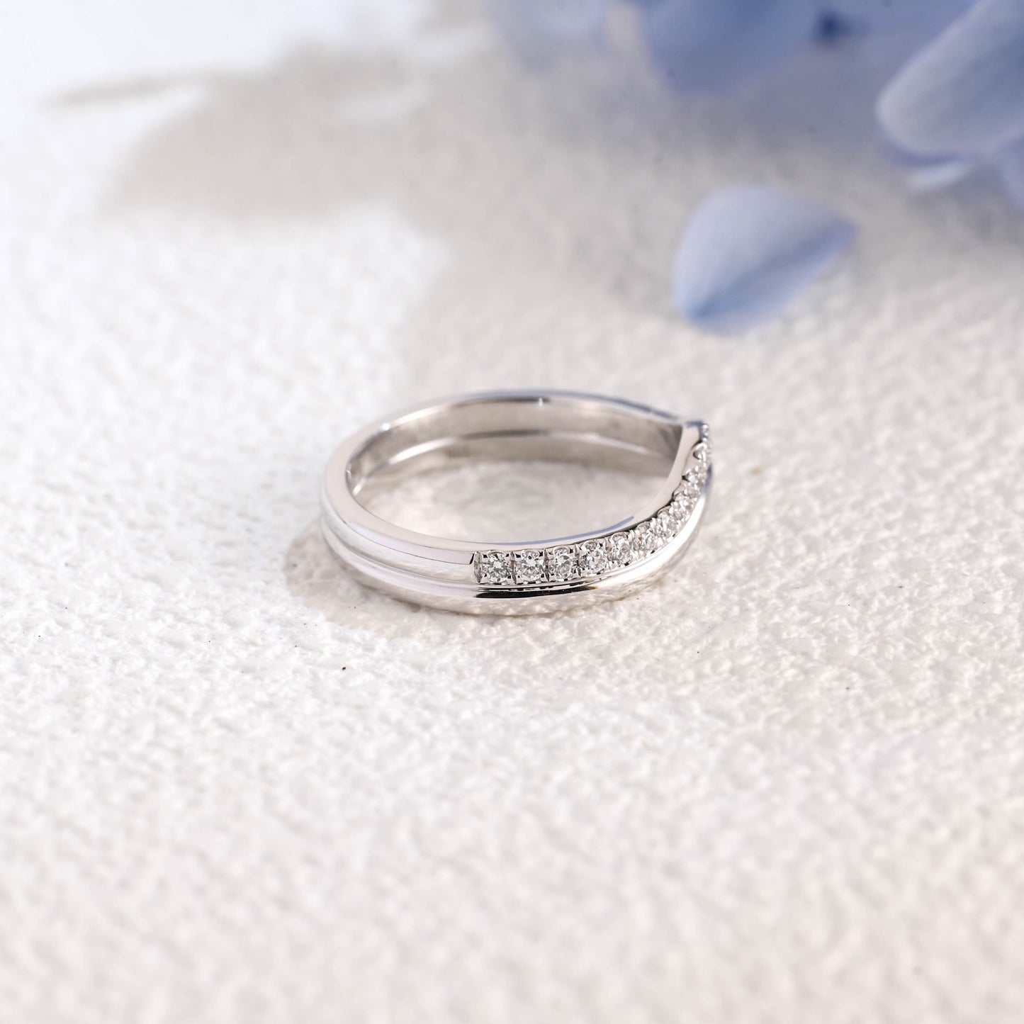 CausYou lab diamond wedding ring Solid Gold Curved Lab Diamond Wedding Band, Two Raw Stacking Wedding Ring