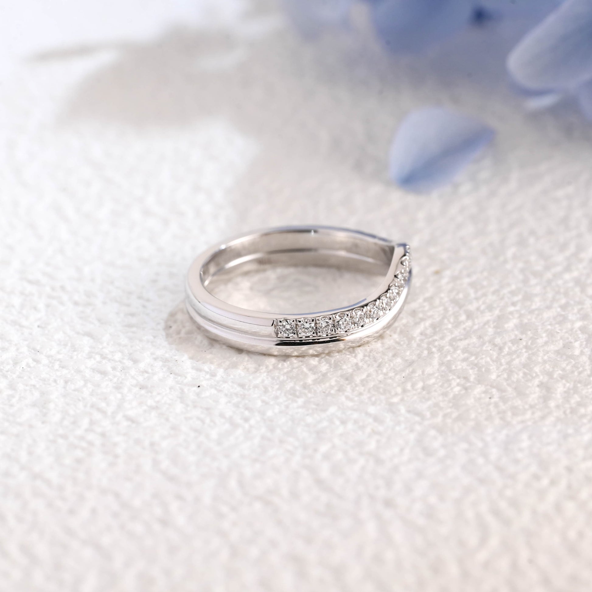 CausYou lab diamond wedding ring Solid Gold Curved Lab Diamond Wedding Band, Two Raw Stacking Wedding Ring