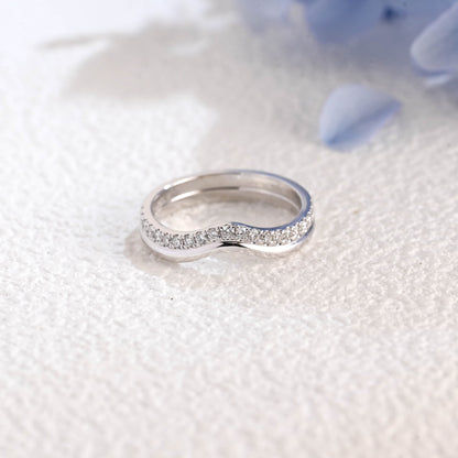 CausYou lab diamond wedding ring Solid Gold Curved Lab Diamond Wedding Band, Two Raw Stacking Wedding Ring