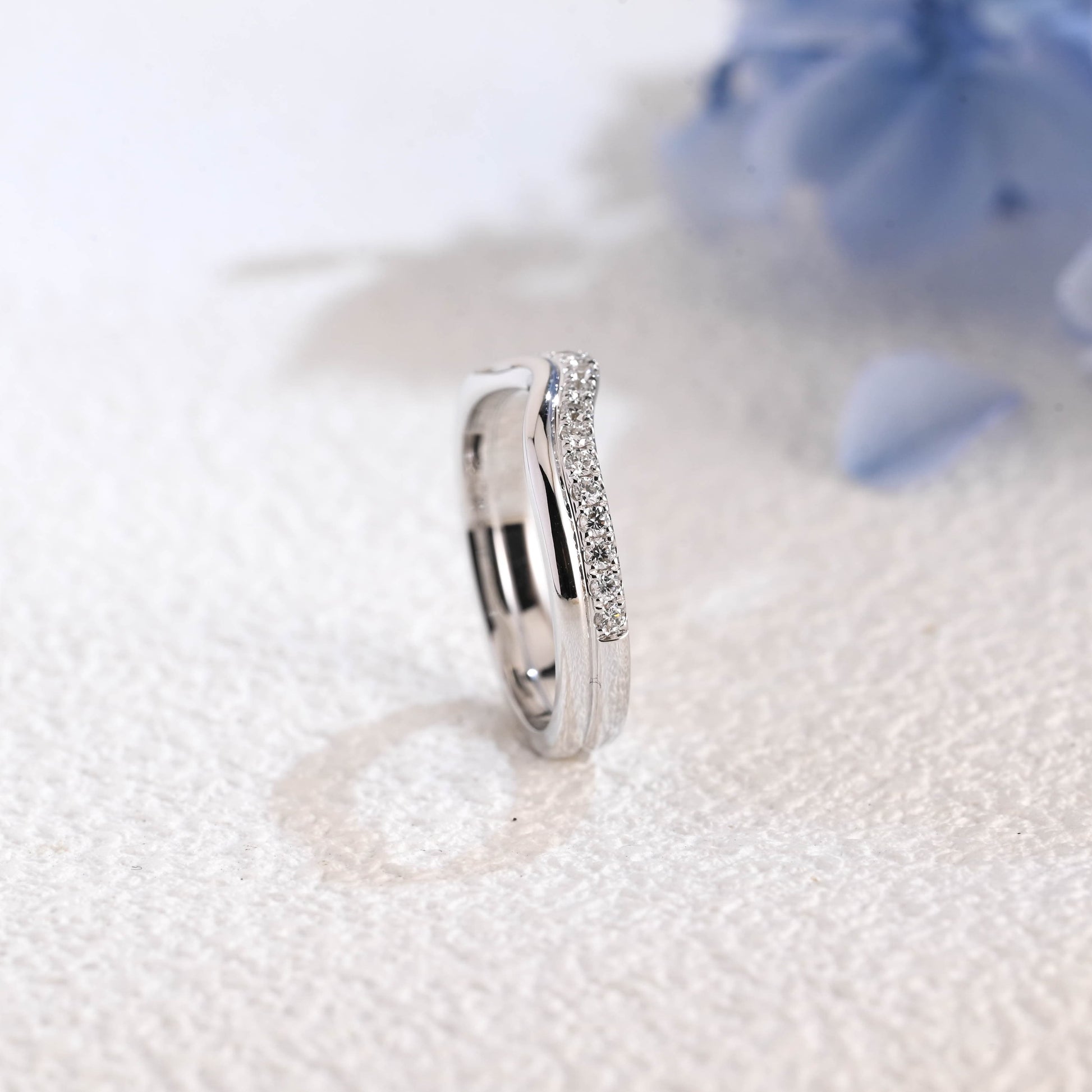 CausYou lab diamond wedding ring Solid Gold Curved Lab Diamond Wedding Band, Two Raw Stacking Wedding Ring