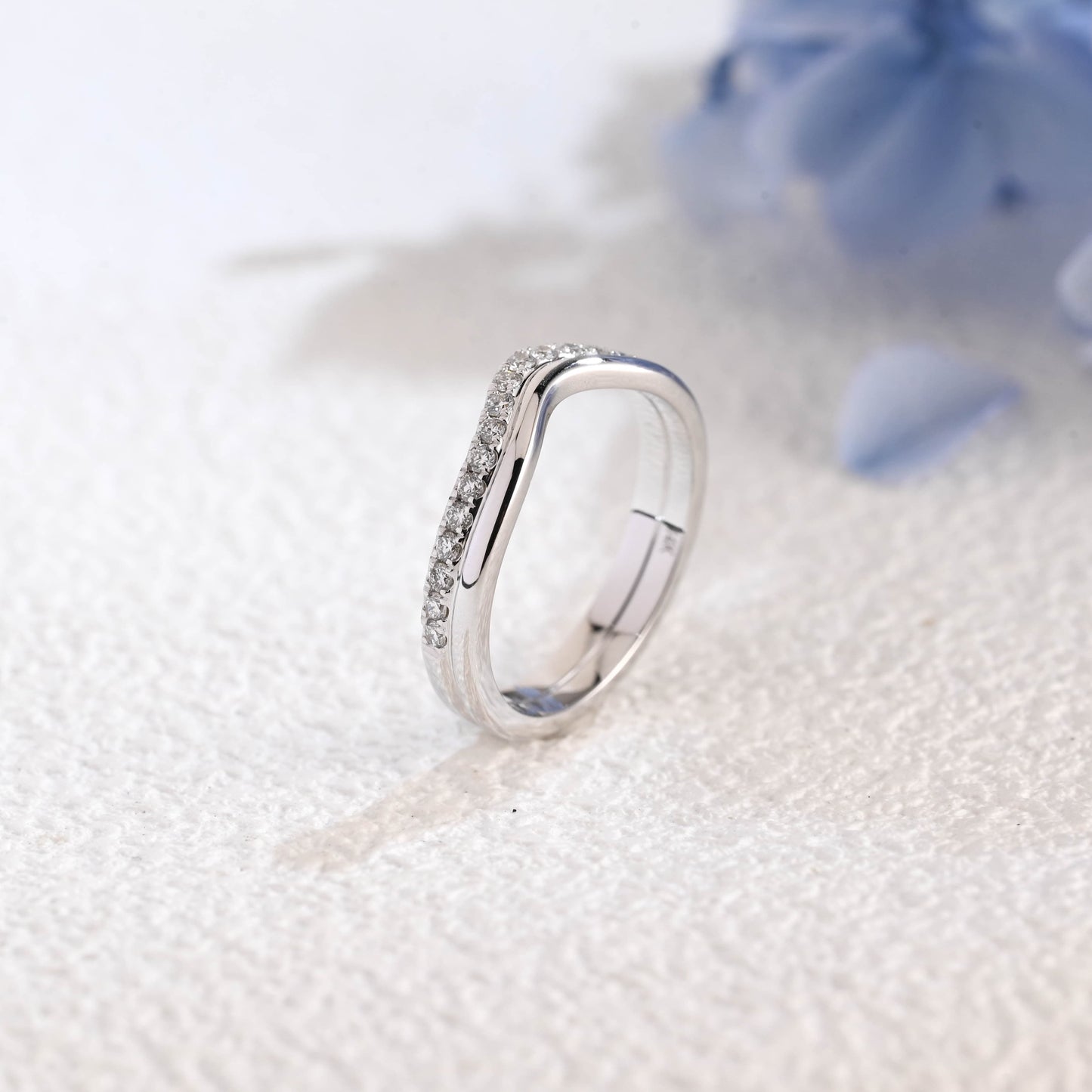 CausYou lab diamond wedding ring Solid Gold Curved Lab Diamond Wedding Band, Two Raw Stacking Wedding Ring