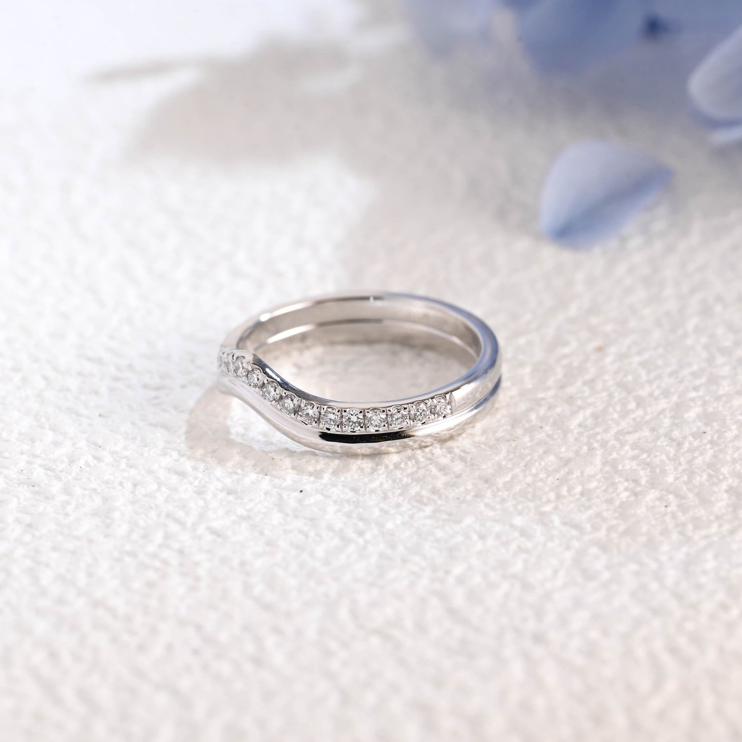 CausYou lab diamond wedding ring Solid Gold Curved Lab Diamond Wedding Band, Two Raw Stacking Wedding Ring