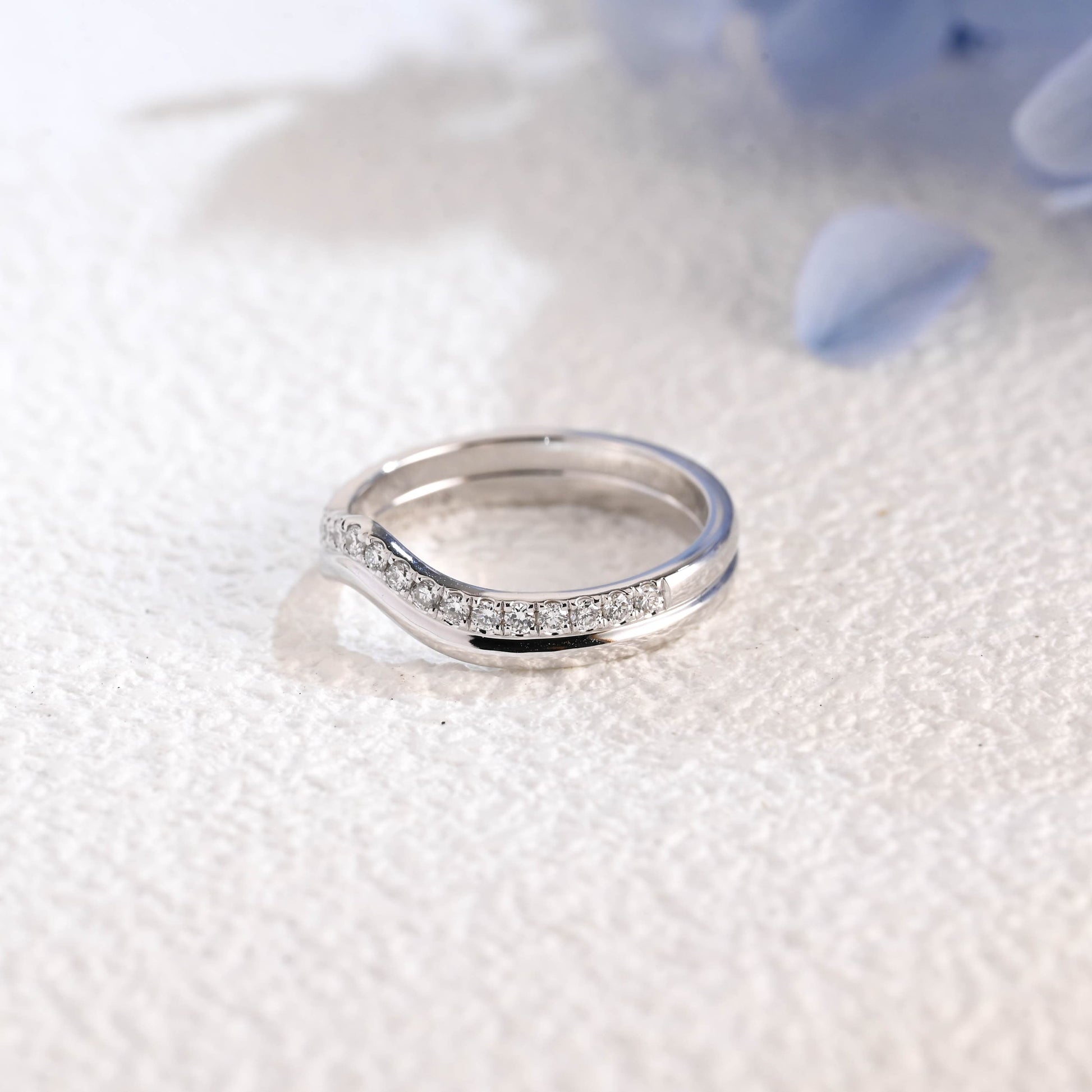 CausYou lab diamond wedding ring Solid Gold Curved Lab Diamond Wedding Band, Two Raw Stacking Wedding Ring