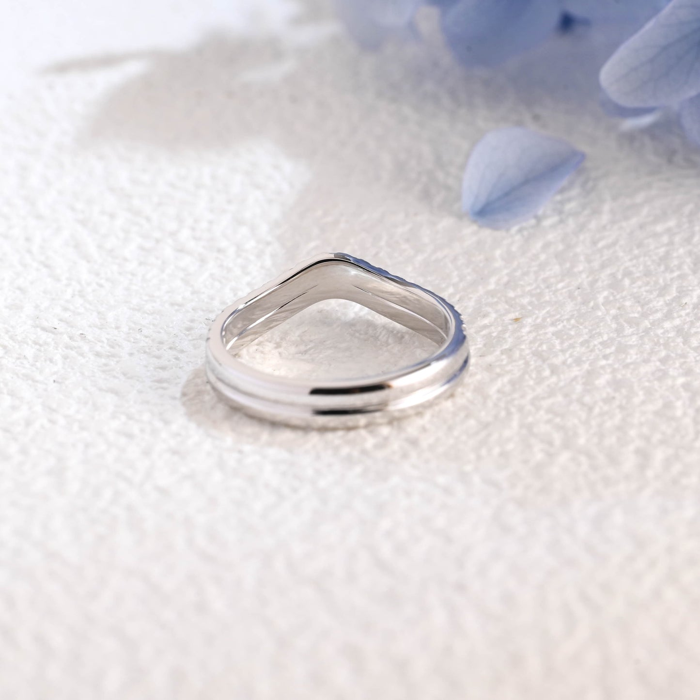 CausYou lab diamond wedding ring Solid Gold Curved Lab Diamond Wedding Band, Two Raw Stacking Wedding Ring