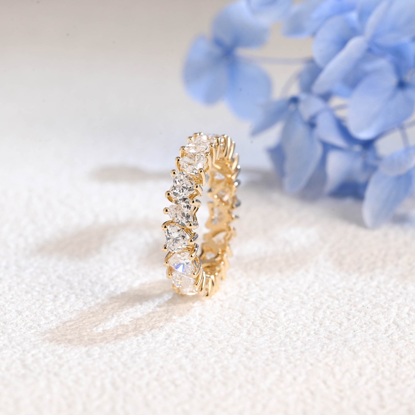 CausYou lab diamond wedding ring Solid Gold Full Eternity Heart Cut Lab Diamond Wedding Ring
