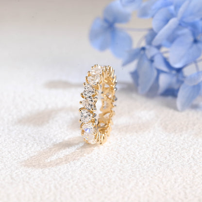 CausYou lab diamond wedding ring Solid Gold Full Eternity Heart Cut Lab Diamond Wedding Ring